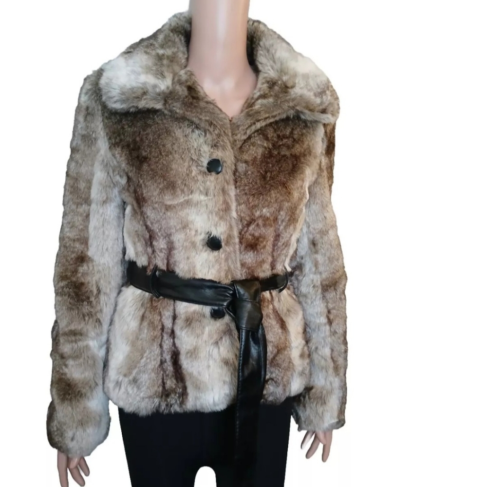 Outer Wear Jacket Mim  Faux fur coat made in France with belt Womens